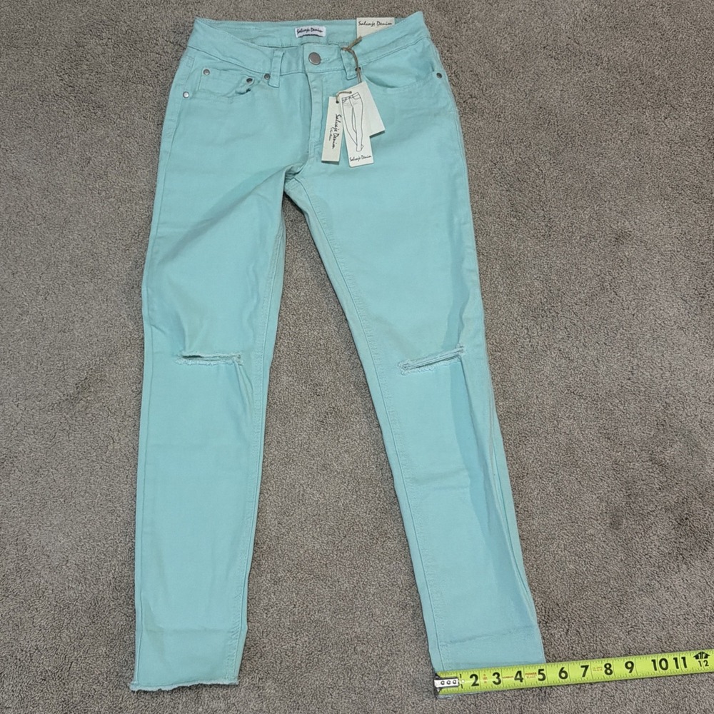 Salvage Denim Skinny Jeans Distressed Womens Size 5 (26x27) Powder Green - Picture 4 of 10